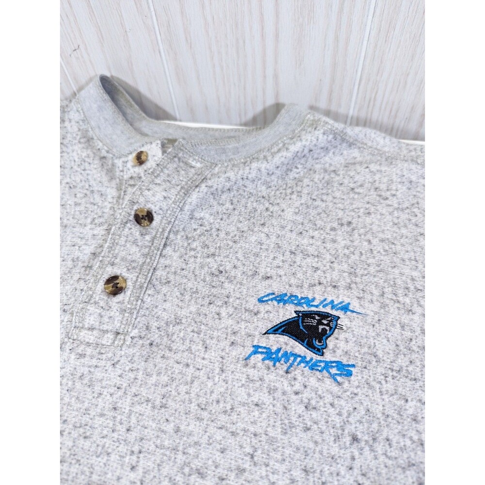 Vintage 2000s NFL Carolina Panthers Embroidered Crewneck Henley Sweatshirt Gray